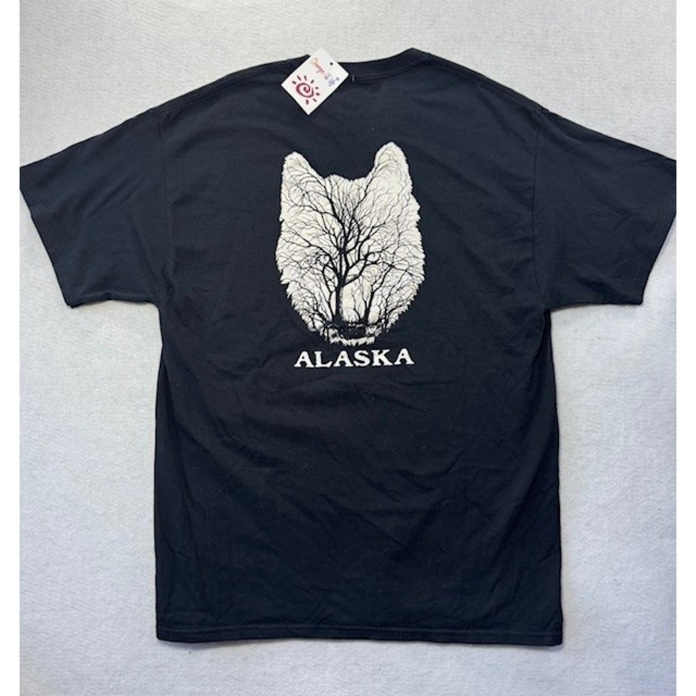Del Sol Color Change Alaska‎ Black T Shirt Wolf Trees Eyes Large NEW